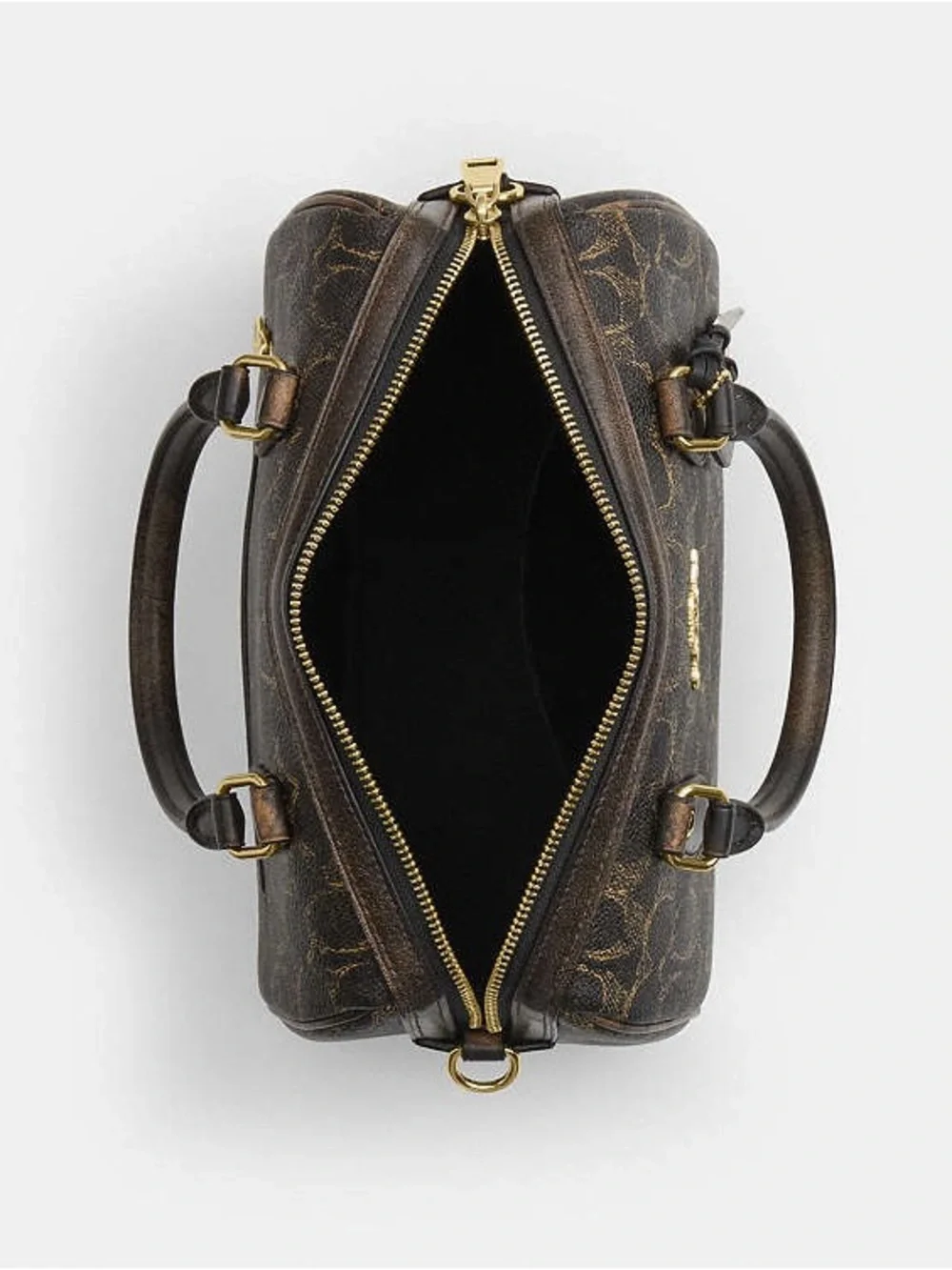 Coach Rowan Satchel Bag In Loved Signature Canvas With Charms Brown and Gold